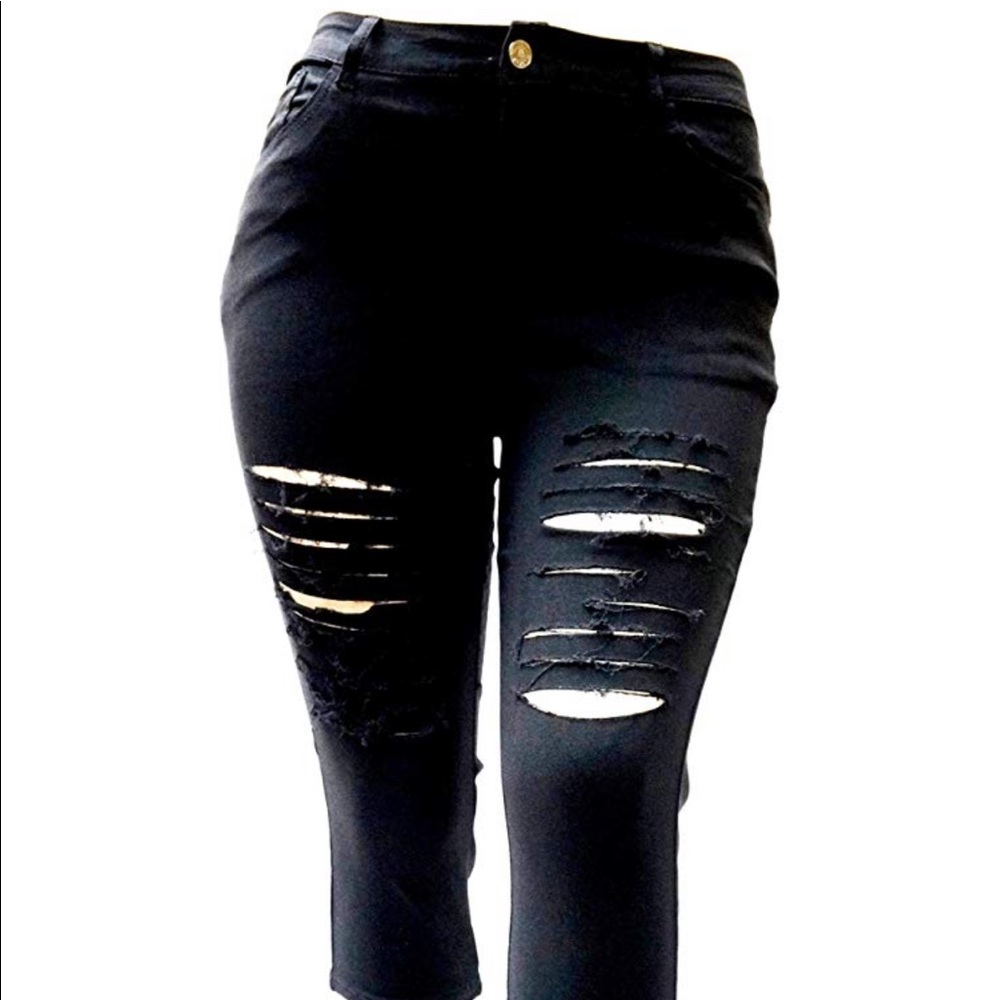 Women Plus Size Capri Jeans Distressed Br-226